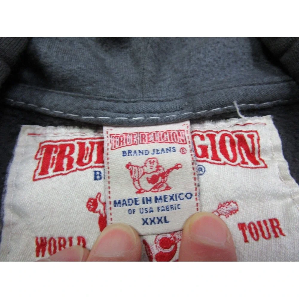 True Religion Men's Big T Hoodie‎ 3XL Full Zip Vintage Y2K 